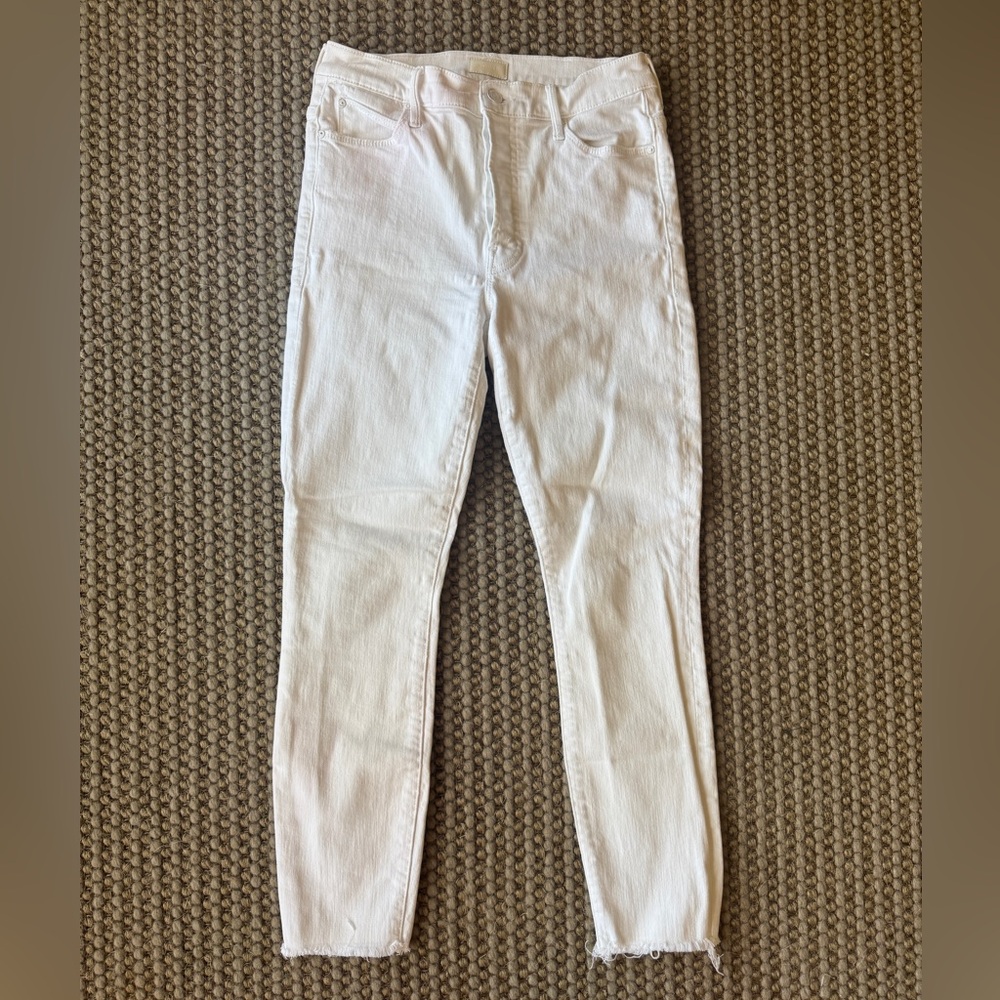 MOTHER The Stunner Ankle Fray White Jeans